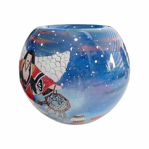 Hand Blown and Painted Glass Lawrence Vargas Native American Angel Votive Bowl - Picture 2 of 10